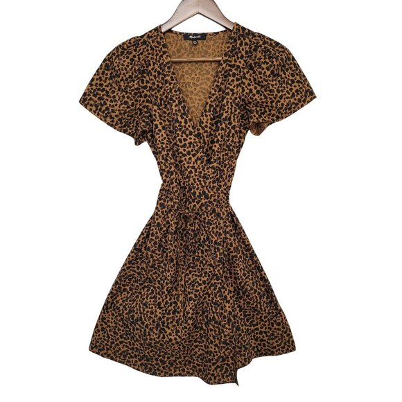 Madewell Dresses & Skirts - Madewell Flutter-Sleeve Wrap Mini Dress in Painted Leopard Womens Size XXS